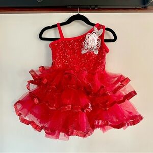 Weissman Red Sequin One-Shoulder Tutu Dress | Toddler Dance Costume | SC